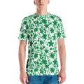 T-shirt com estampa floral verde e branca em toda a peça – vista de frente